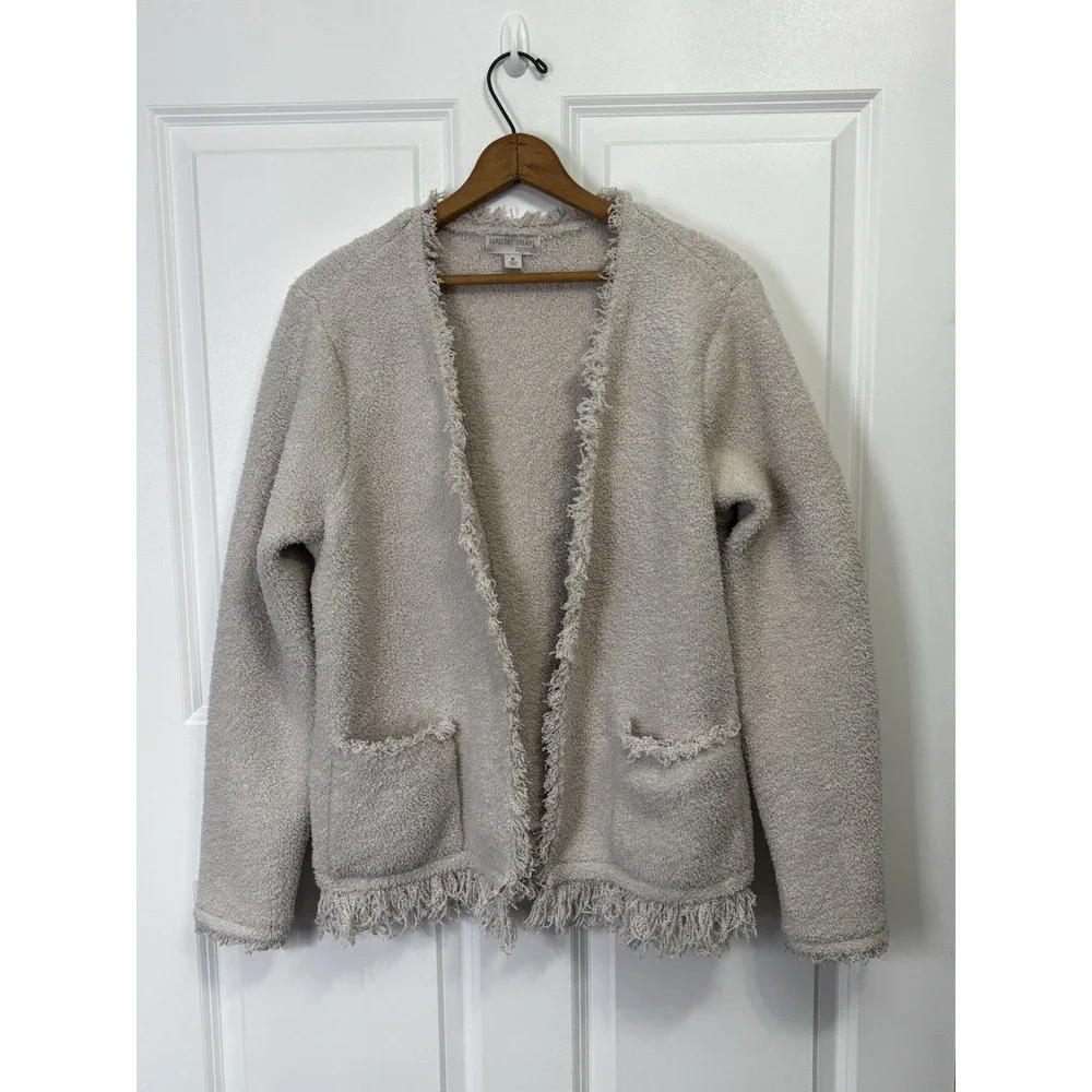 Barefoot Dreams cozy chic fringed jacket size XL Oyster gray cardigan‎ 0341